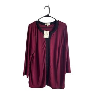 Blue Mood Women's Size 2X Burgundy & Black Blouse